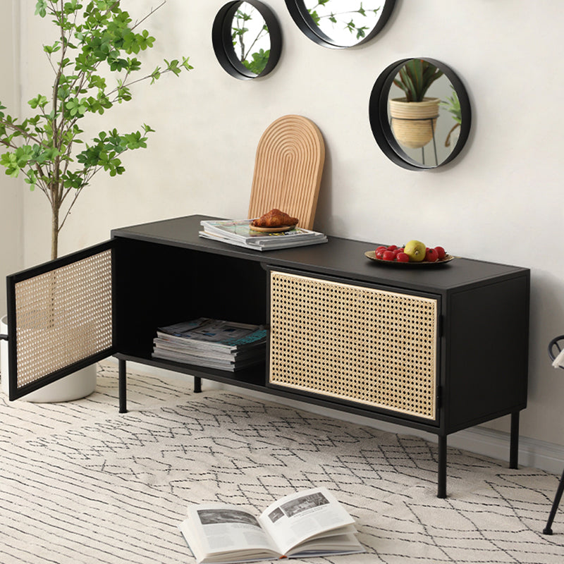Traditional Vintage Rectangular Iron Storage Cabinet: Natural Indonesian Rattan & Handwoven - 1-Cabinet Large Capacity Sideboard For Living Room Cuvalon
