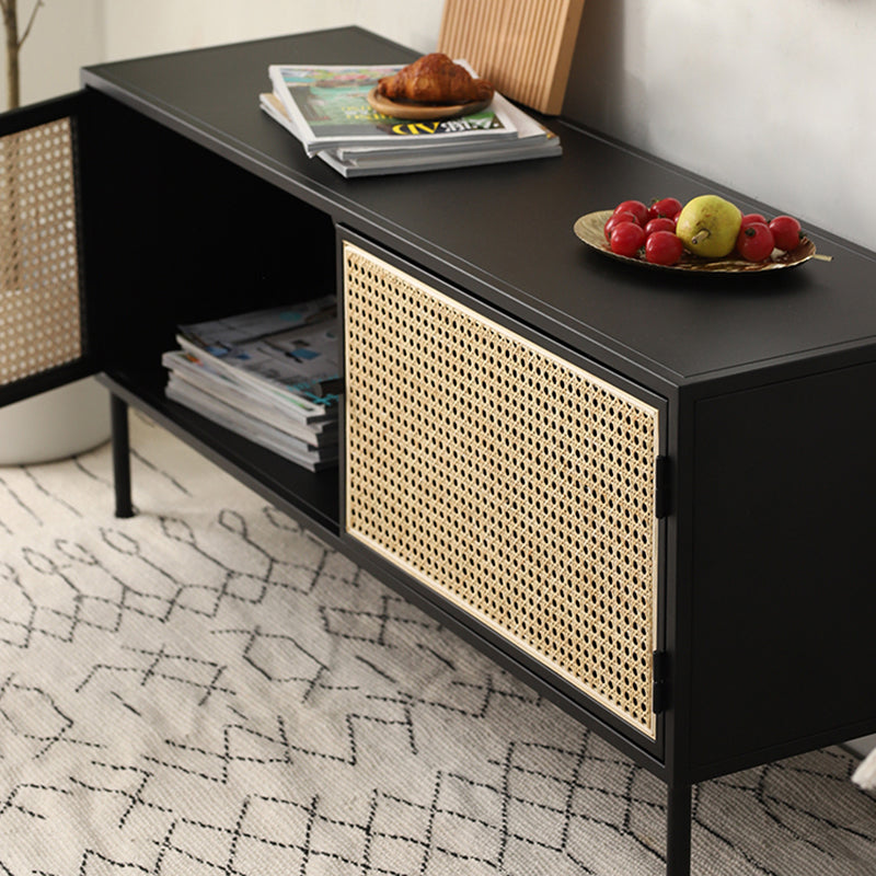 Traditional Vintage Rectangular Iron Storage Cabinet: Natural Indonesian Rattan & Handwoven - 1-Cabinet Large Capacity Sideboard For Living Room Cuvalon