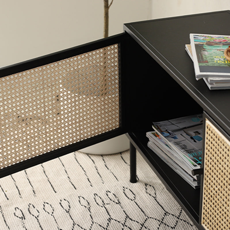 Traditional Vintage Rectangular Iron Storage Cabinet: Natural Indonesian Rattan & Handwoven - 1-Cabinet Large Capacity Sideboard For Living Room Cuvalon