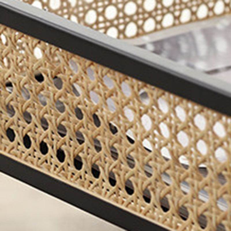 Modern Minimalist Rectangular Iron Desk: Natural Indonesian Rattan & Handwoven - 1 Storage Cabinet Side Table For Living Room Cuvalon