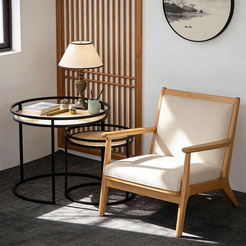 Modern Minimalist Round Iron Side Table: Natural Indonesian Rattan & Handwoven - Dual-Table Set End Table For Living Room Cuvalon