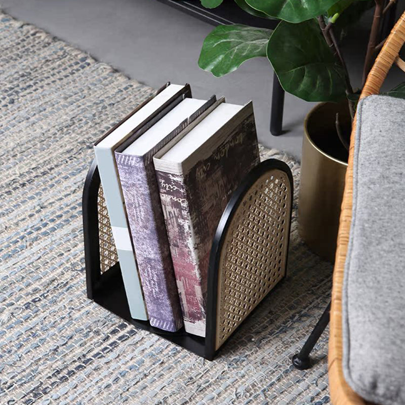 Traditional Vintage Half-Round Iron Bookshelf: Natural Indonesian Rattan & Handwoven - Desk Storage Shelf For Study & Bedroom Cuvalon