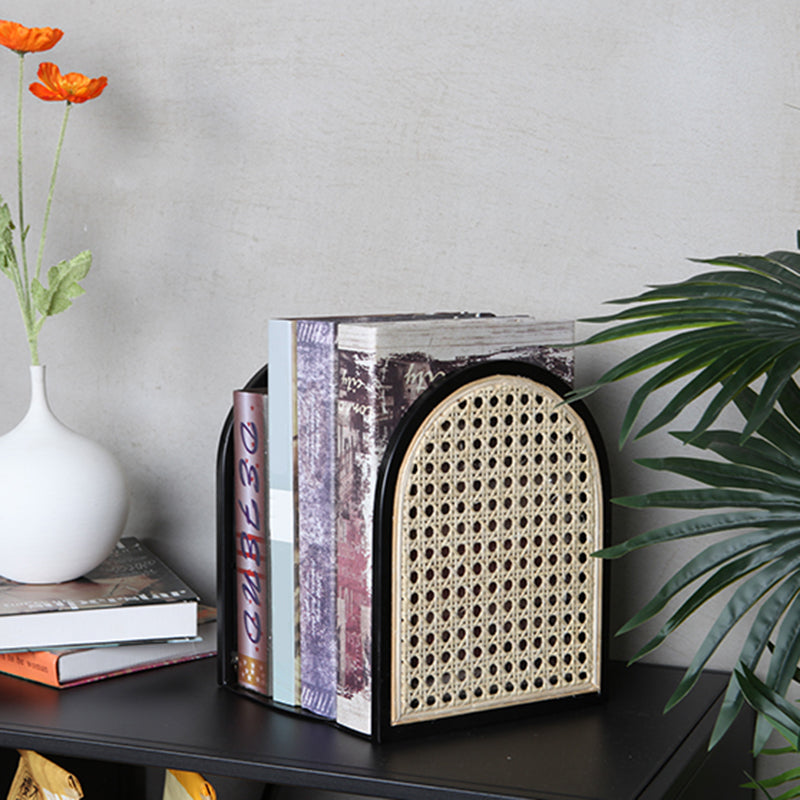 Traditional Vintage Half-Round Iron Bookshelf: Natural Indonesian Rattan & Handwoven - Desk Storage Shelf For Study & Bedroom Cuvalon