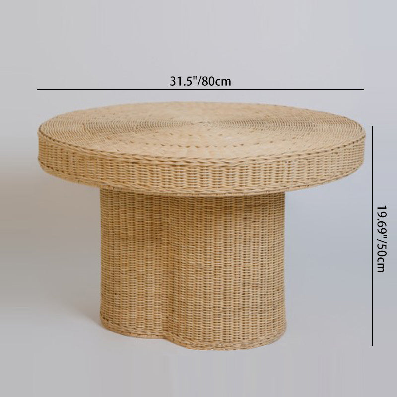 Contemporary Scandinavian Round Coffee Table: Natural Indonesian Rattan & Handwoven - Wood Color Tea Table For Living Room Cuvalon