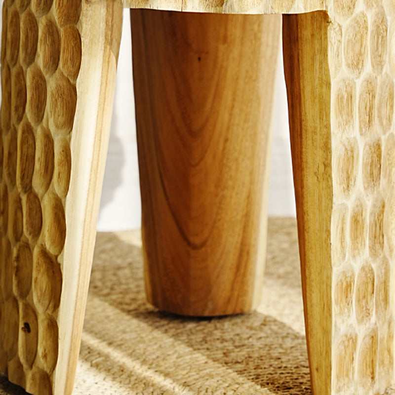 Modern Art Deco Round Side Table: Honeycomb Carving - Solid Wood End Table For Living Room Cuvalon