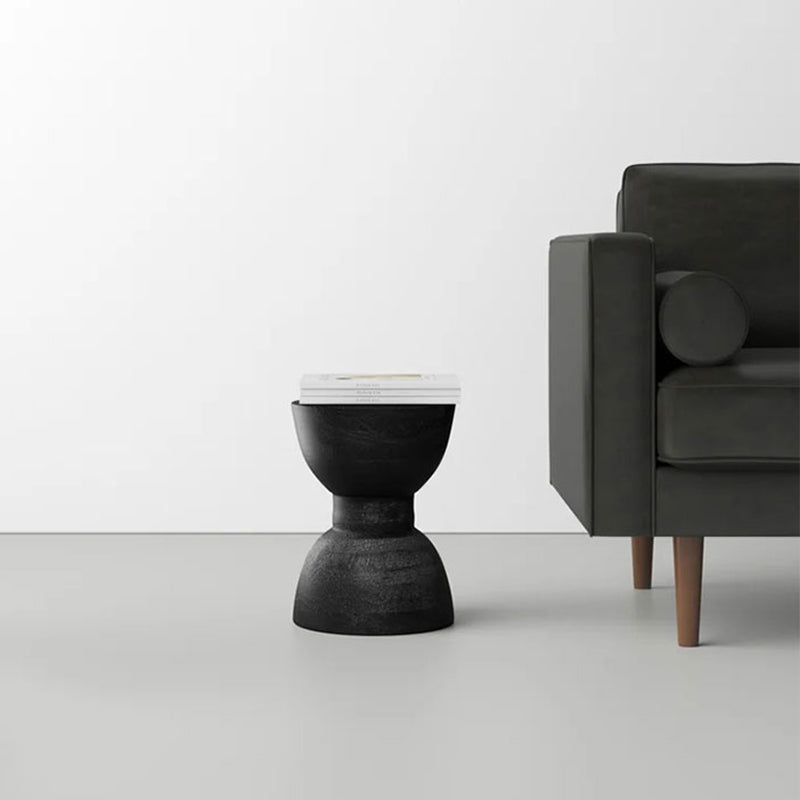Contemporary Scandinavian Round Side Table: Hourglass Design - Art Deco Black End Table For Living Room Cuvalon
