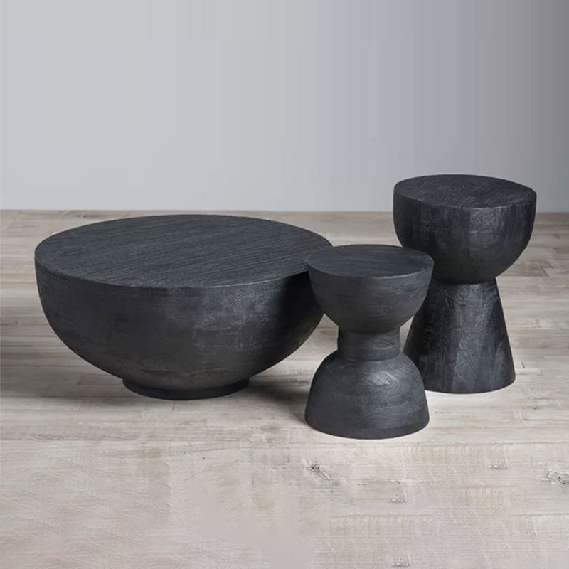 Contemporary Scandinavian Round Side Table: Hourglass Design - Art Deco Black End Table For Living Room Cuvalon