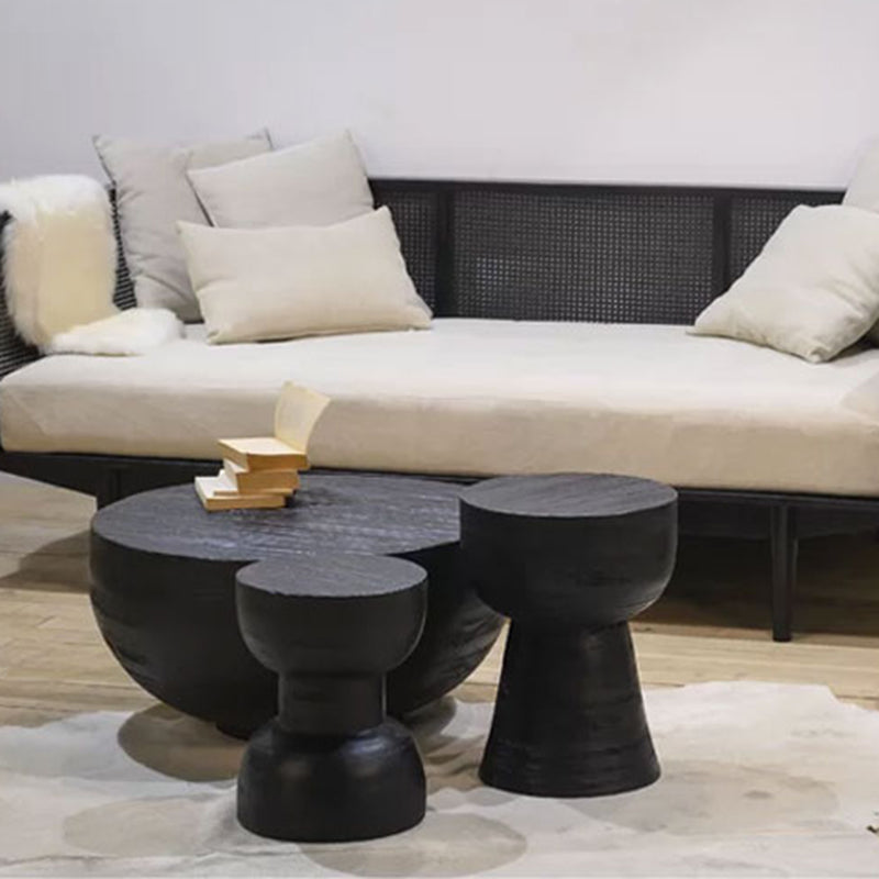 Contemporary Scandinavian Round Side Table: Hourglass Design - Art Deco Black End Table For Living Room Cuvalon