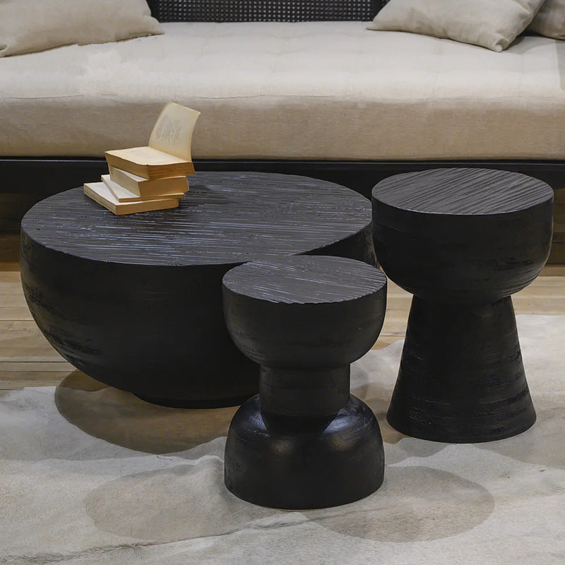 Contemporary Scandinavian Round Side Table: Hourglass Design - Art Deco Black End Table For Living Room Cuvalon