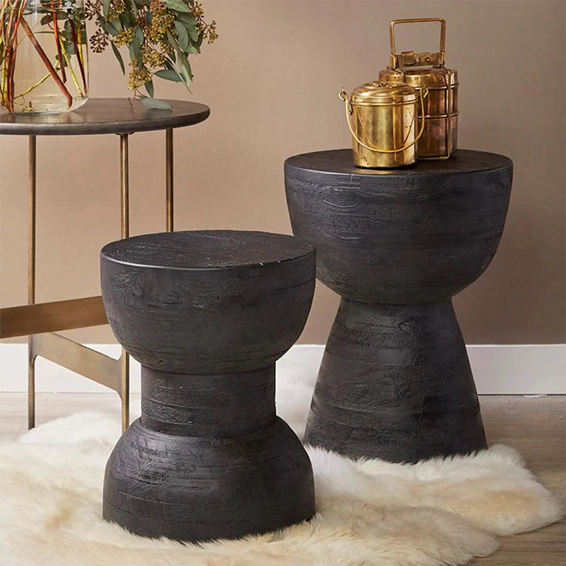 Contemporary Scandinavian Round Side Table: Hourglass Design - Art Deco Black End Table For Living Room Cuvalon