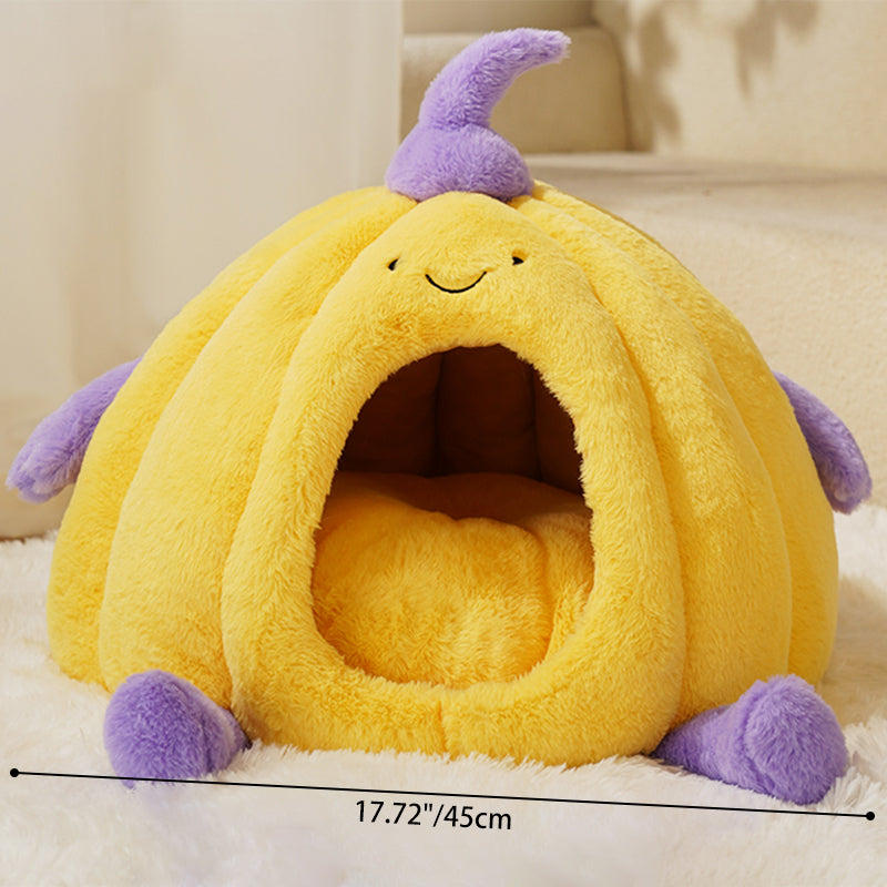 Contemporary Creative Round Velvet Fabric PP Cotton Semi-Enclosed Cat Bed For Bedroom Cuvalon