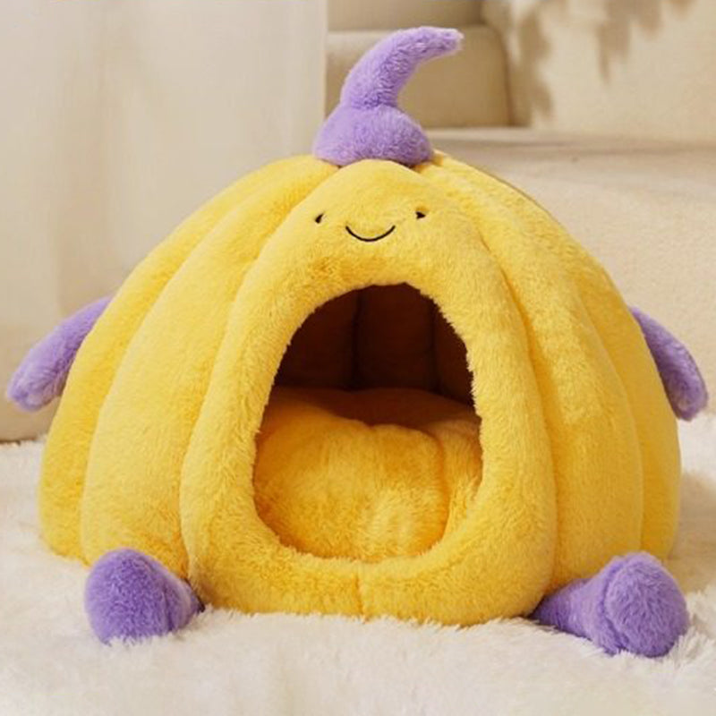 Contemporary Creative Round Velvet Fabric PP Cotton Semi-Enclosed Cat Bed For Bedroom Cuvalon