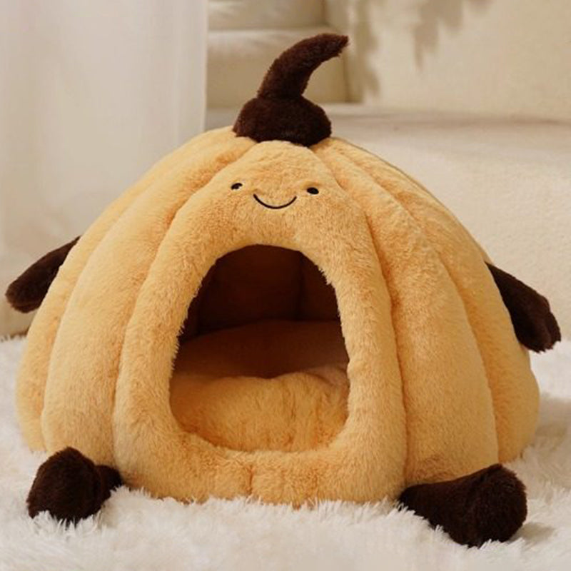 Contemporary Creative Round Velvet Fabric PP Cotton Semi-Enclosed Cat Bed For Bedroom Cuvalon
