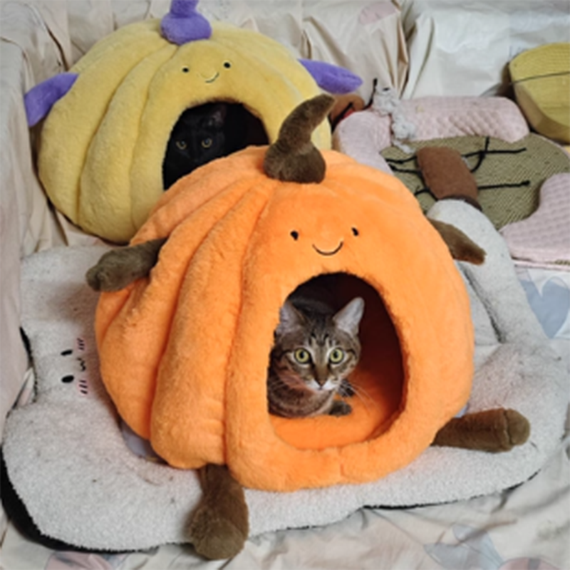 Contemporary Creative Round Velvet Fabric PP Cotton Semi-Enclosed Cat Bed For Bedroom Cuvalon