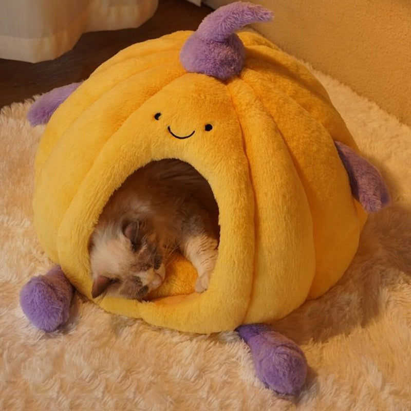 Contemporary Creative Round Velvet Fabric PP Cotton Semi-Enclosed Cat Bed For Bedroom Cuvalon