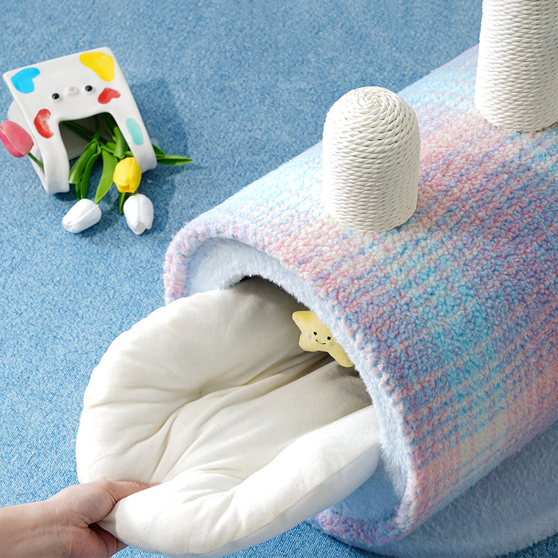 Contemporary Creative Round Particleboard Velvet Fabric Paper Rope Paper Tube Cat Bed For Bedroom Cuvalon