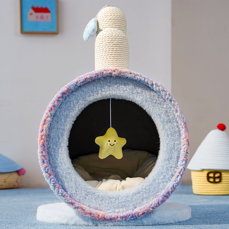 Contemporary Creative Round Particleboard Velvet Fabric Paper Rope Paper Tube Cat Bed For Bedroom Cuvalon