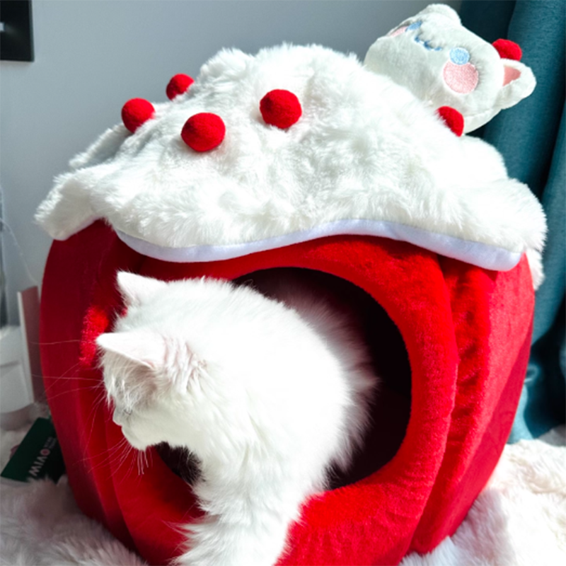 Contemporary Creative Round Velvet Fabric Sponge Semi-Enclosed Cat Bed For Bedroom Cuvalon