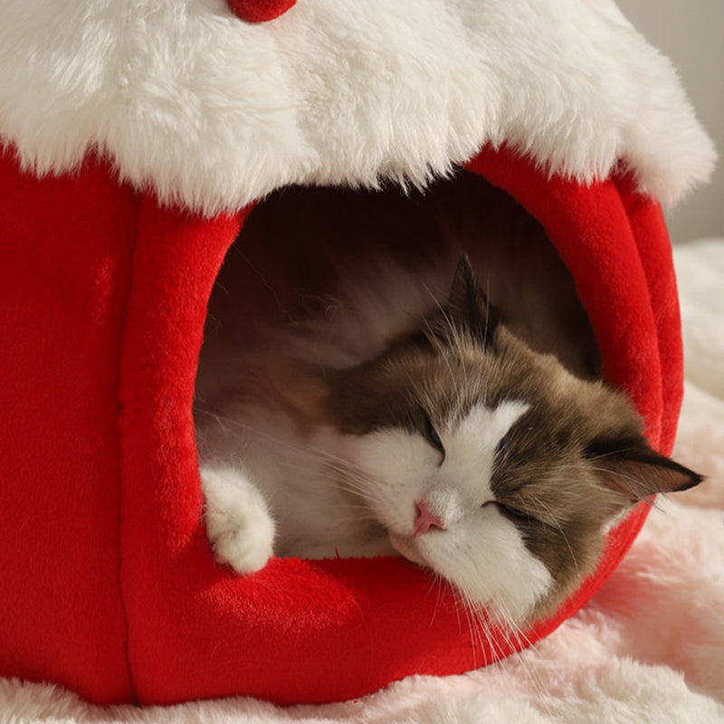 Contemporary Creative Round Velvet Fabric Sponge Semi-Enclosed Cat Bed For Bedroom Cuvalon