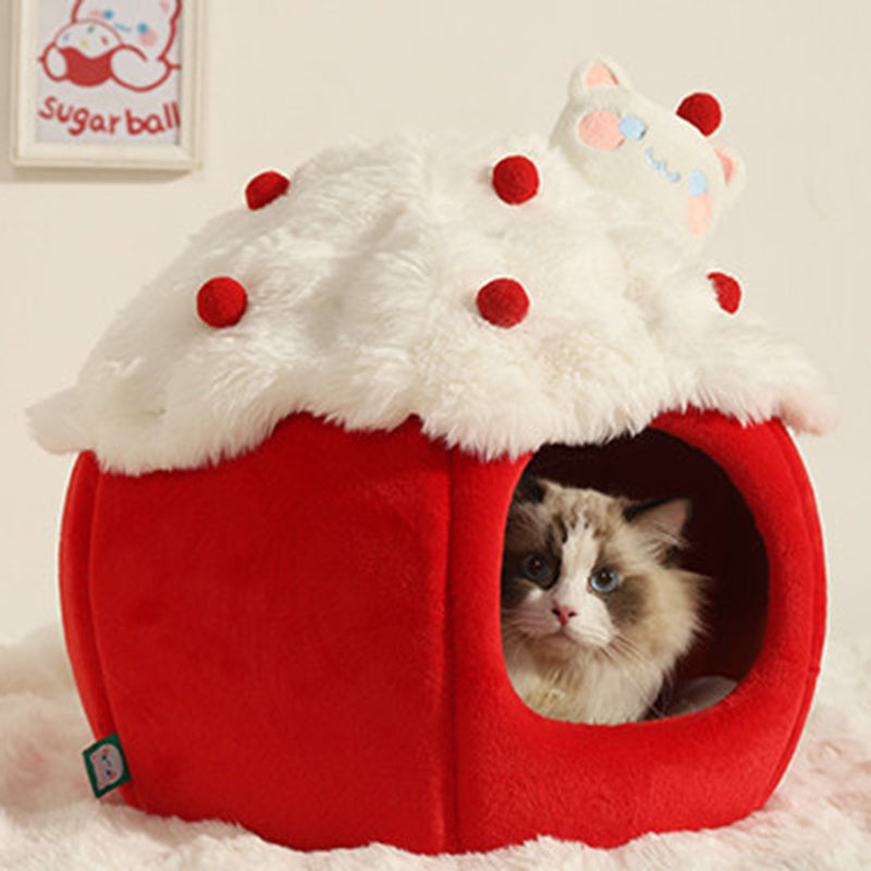 Contemporary Creative Round Velvet Fabric Sponge Semi-Enclosed Cat Bed For Bedroom Cuvalon