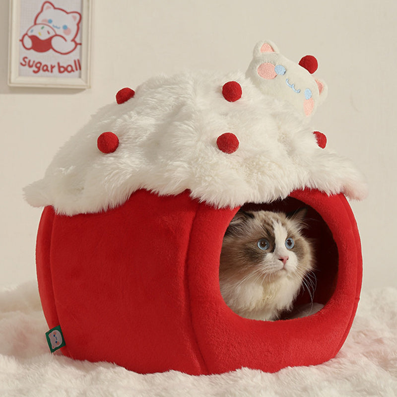 Contemporary Creative Round Velvet Fabric Sponge Semi-Enclosed Cat Bed For Bedroom Cuvalon