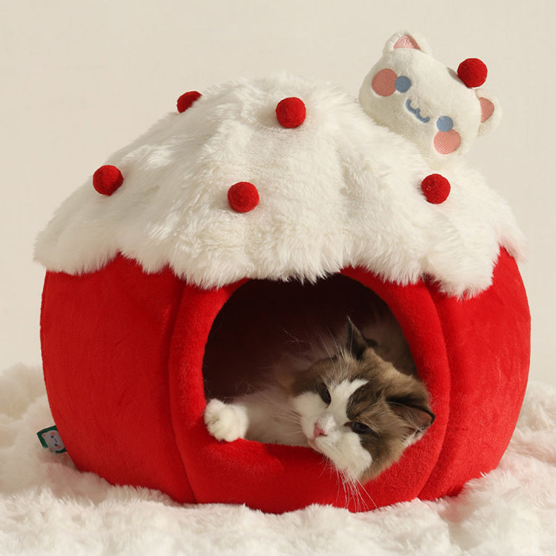 Contemporary Creative Round Velvet Fabric Sponge Semi-Enclosed Cat Bed For Bedroom Cuvalon
