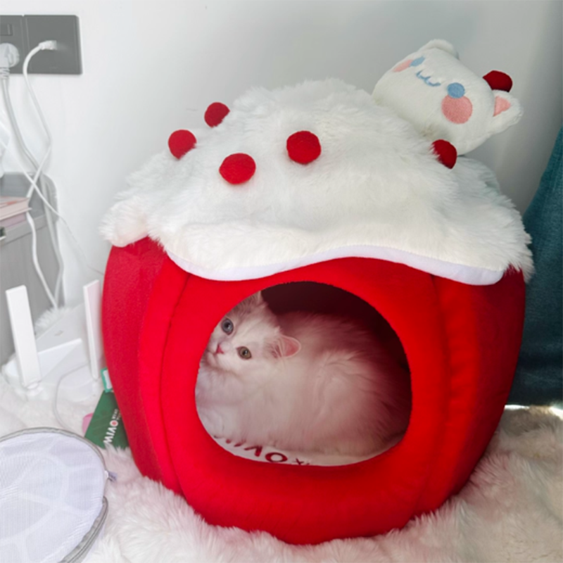 Contemporary Creative Round Velvet Fabric Sponge Semi-Enclosed Cat Bed For Bedroom Cuvalon