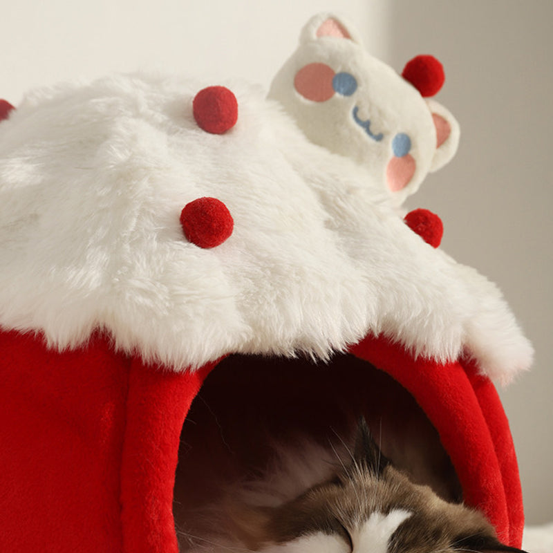 Contemporary Creative Round Velvet Fabric Sponge Semi-Enclosed Cat Bed For Bedroom Cuvalon