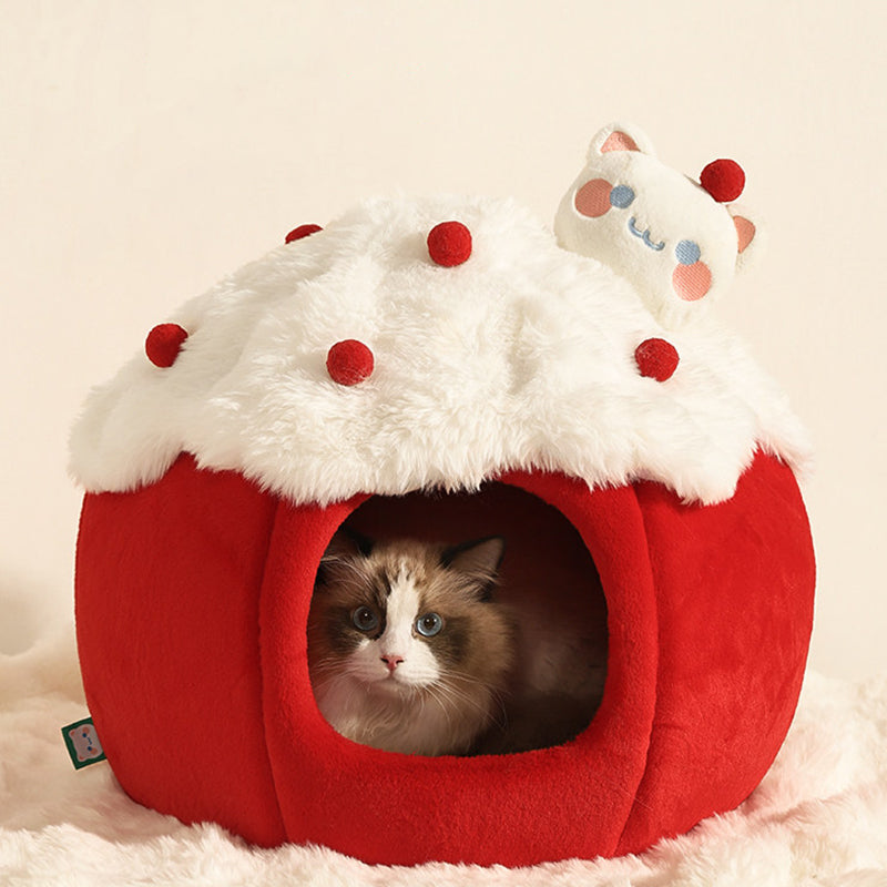Contemporary Creative Round Velvet Fabric Sponge Semi-Enclosed Cat Bed For Bedroom Cuvalon