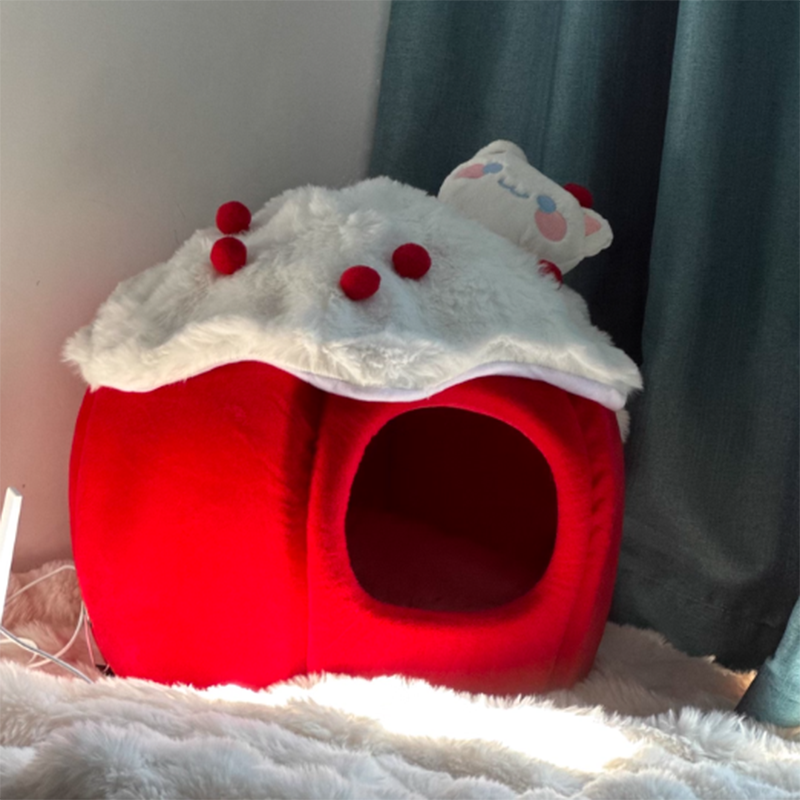 Contemporary Creative Round Velvet Fabric Sponge Semi-Enclosed Cat Bed For Bedroom Cuvalon