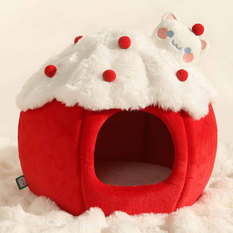 Contemporary Creative Round Velvet Fabric Sponge Semi-Enclosed Cat Bed For Bedroom Cuvalon