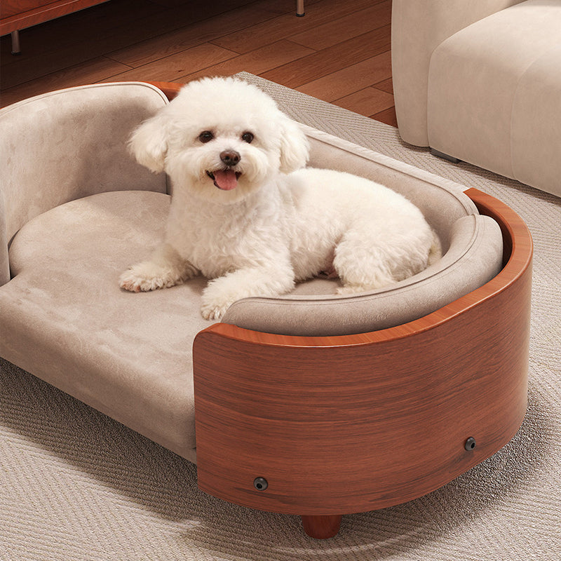Traditional Vintage Oval Rubberwood Multi-Layer Solid Wood Panel Velvet Fabric Cat Bed For Bedroom Cuvalon