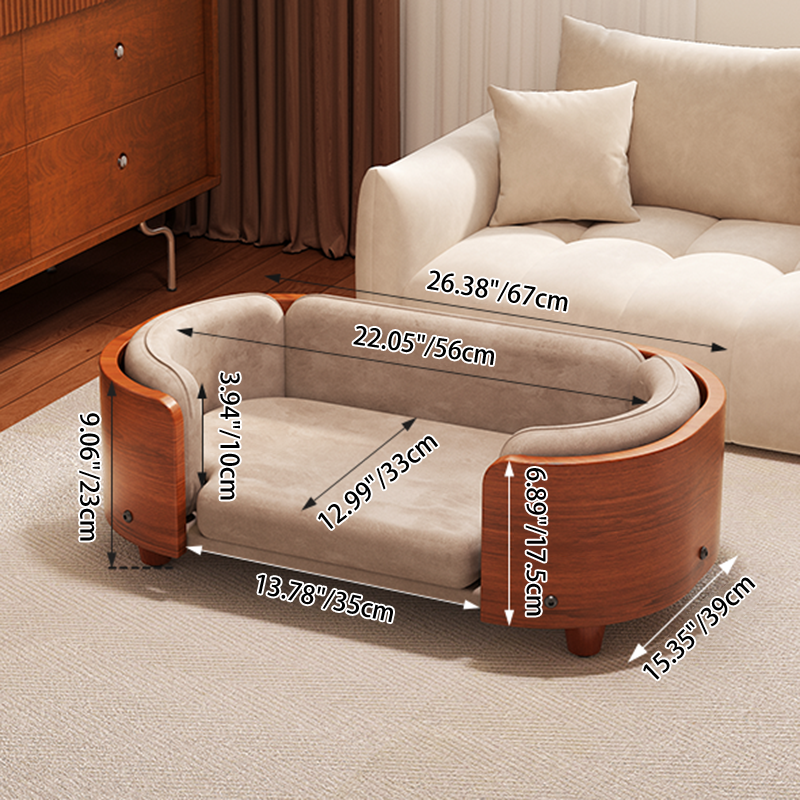 Traditional Vintage Oval Rubberwood Multi-Layer Solid Wood Panel Velvet Fabric Cat Bed For Bedroom Cuvalon