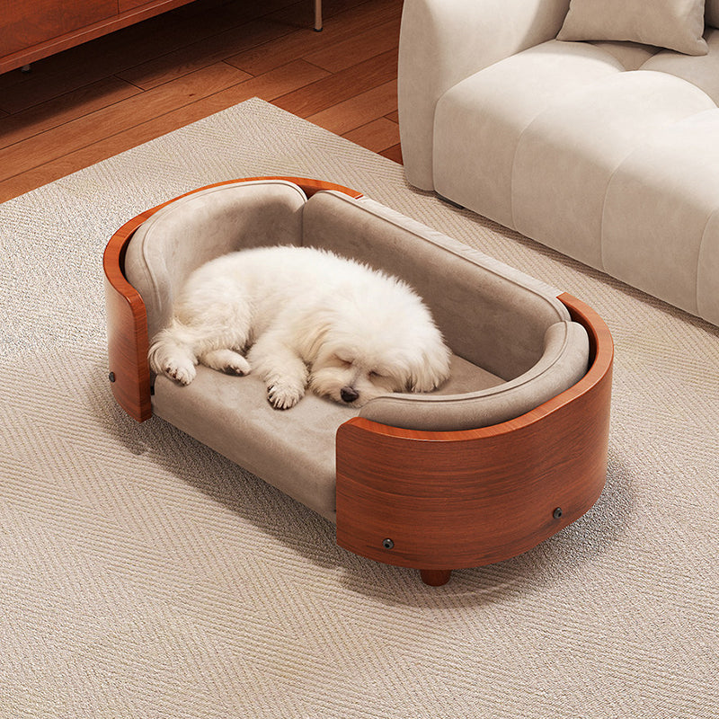 Traditional Vintage Oval Rubberwood Multi-Layer Solid Wood Panel Velvet Fabric Cat Bed For Bedroom Cuvalon