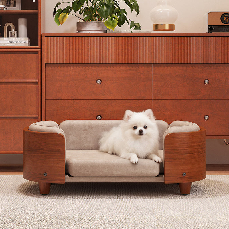 Traditional Vintage Oval Rubberwood Multi-Layer Solid Wood Panel Velvet Fabric Cat Bed For Bedroom Cuvalon