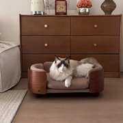 Traditional Vintage Oval Rubberwood Multi-Layer Solid Wood Panel Velvet Fabric Cat Bed For Bedroom Cuvalon
