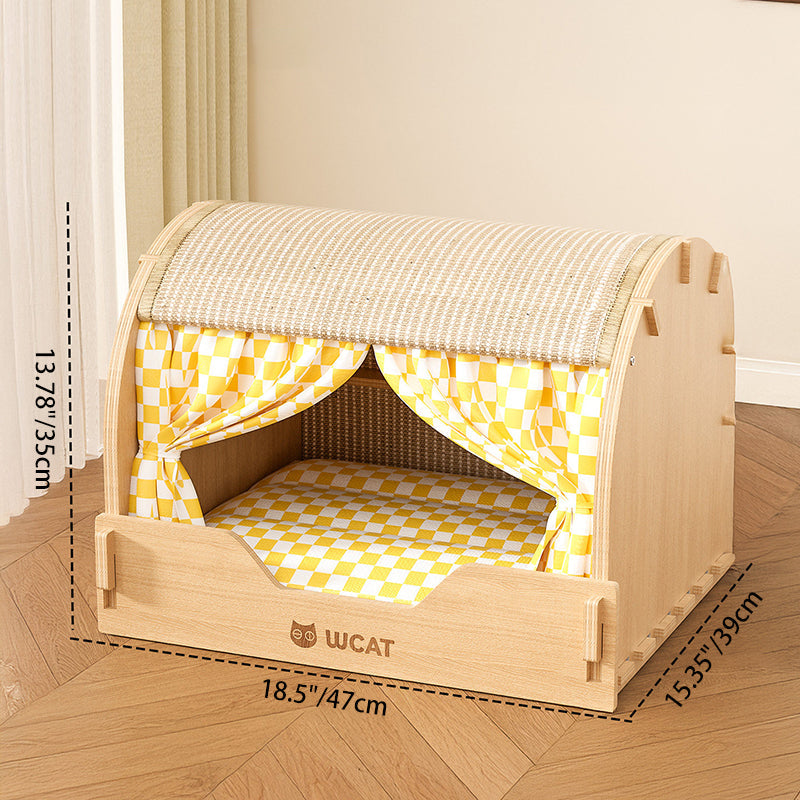 Contemporary Creative Rectangular Multi-Layer Solid Wood Panel Velvet Fabric Oxford Fabric Sisal Cat Scratcher Cat Bed For Bedroom Cuvalon