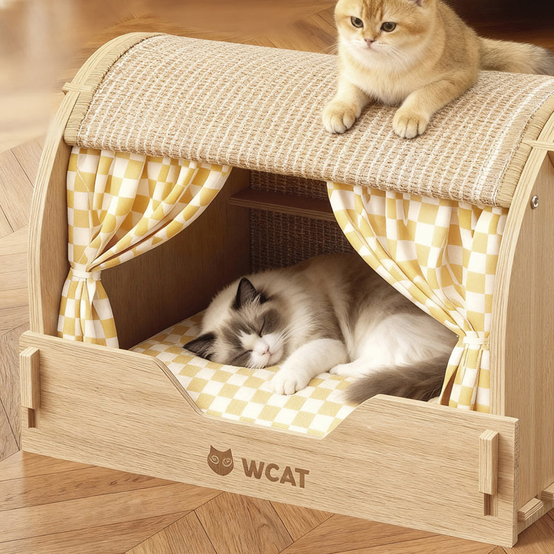 Contemporary Creative Rectangular Multi-Layer Solid Wood Panel Velvet Fabric Oxford Fabric Sisal Cat Scratcher Cat Bed For Bedroom Cuvalon