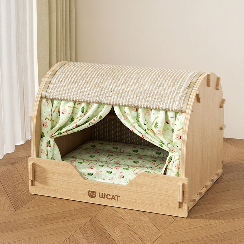 Contemporary Creative Rectangular Multi-Layer Solid Wood Panel Velvet Fabric Oxford Fabric Sisal Cat Scratcher Cat Bed For Bedroom Cuvalon