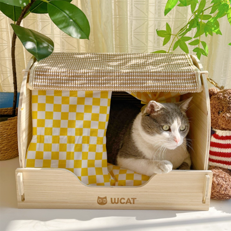 Contemporary Creative Rectangular Multi-Layer Solid Wood Panel Velvet Fabric Oxford Fabric Sisal Cat Scratcher Cat Bed For Bedroom Cuvalon