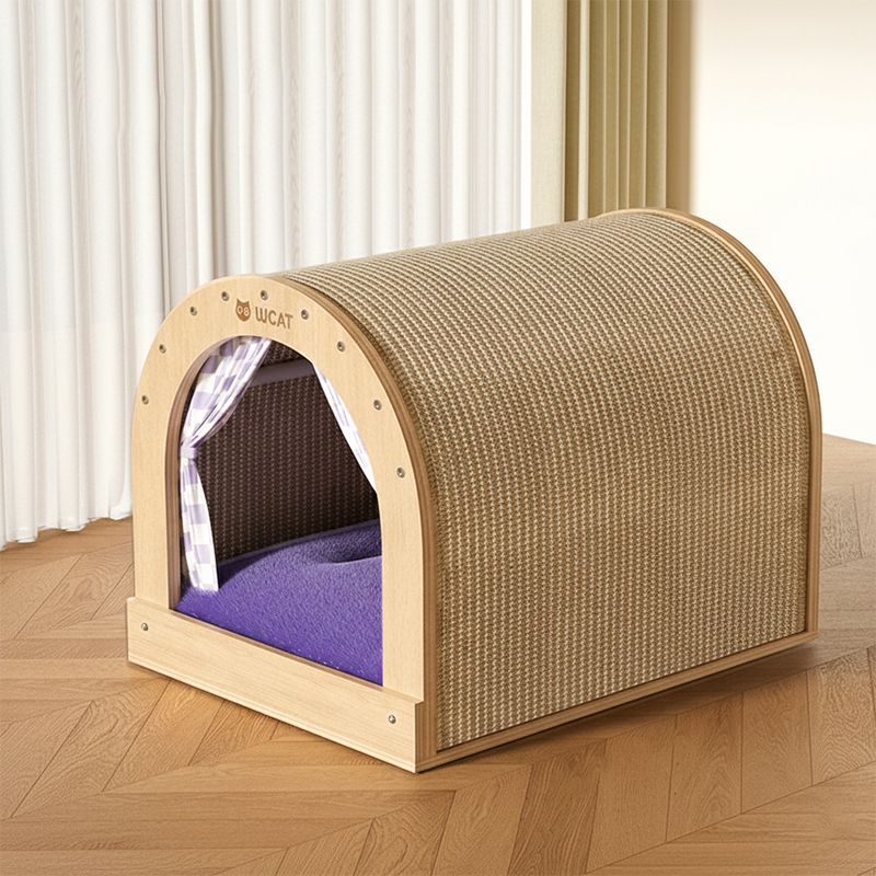 Contemporary Creative Rectangular Multi-Layer Solid Wood Panel Velvet Fabric Oxford Fabric Sisal Cat Scratcher Cat Bed For Bedroom Cuvalon