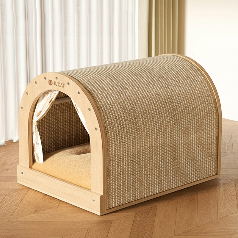 Contemporary Creative Rectangular Multi-Layer Solid Wood Panel Velvet Fabric Oxford Fabric Sisal Cat Scratcher Cat Bed For Bedroom Cuvalon