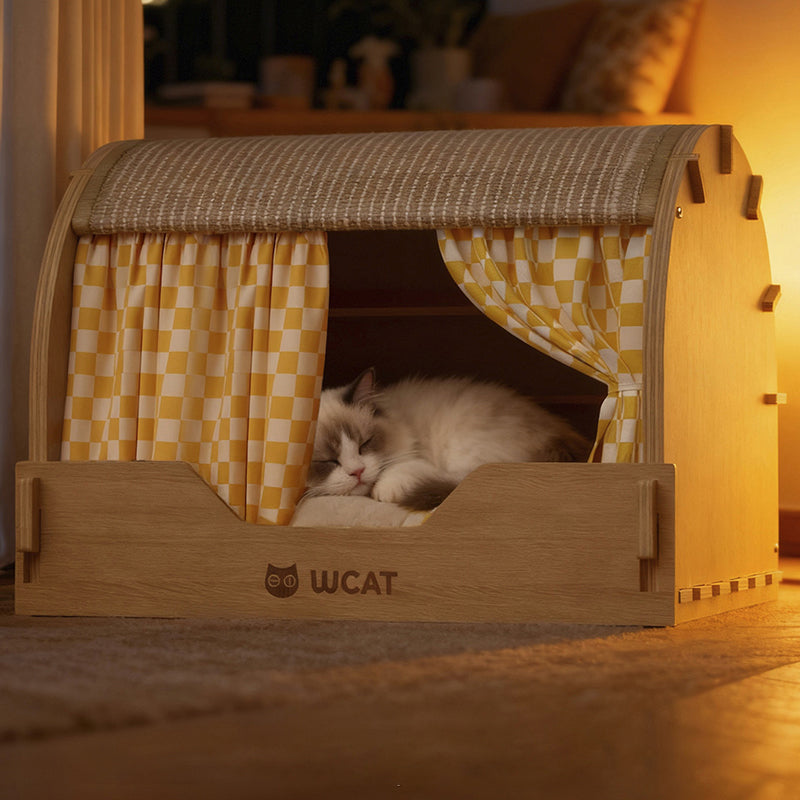 Contemporary Creative Rectangular Multi-Layer Solid Wood Panel Velvet Fabric Oxford Fabric Sisal Cat Scratcher Cat Bed For Bedroom Cuvalon