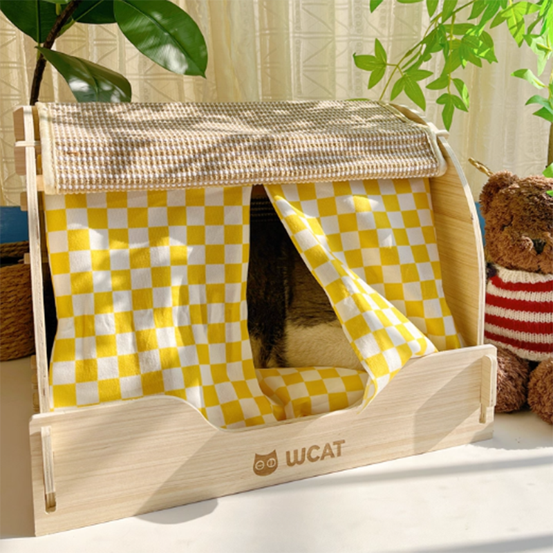 Contemporary Creative Rectangular Multi-Layer Solid Wood Panel Velvet Fabric Oxford Fabric Sisal Cat Scratcher Cat Bed For Bedroom Cuvalon
