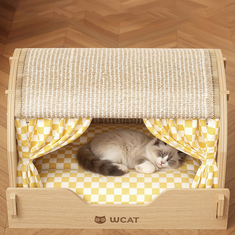 Contemporary Creative Rectangular Multi-Layer Solid Wood Panel Velvet Fabric Oxford Fabric Sisal Cat Scratcher Cat Bed For Bedroom Cuvalon