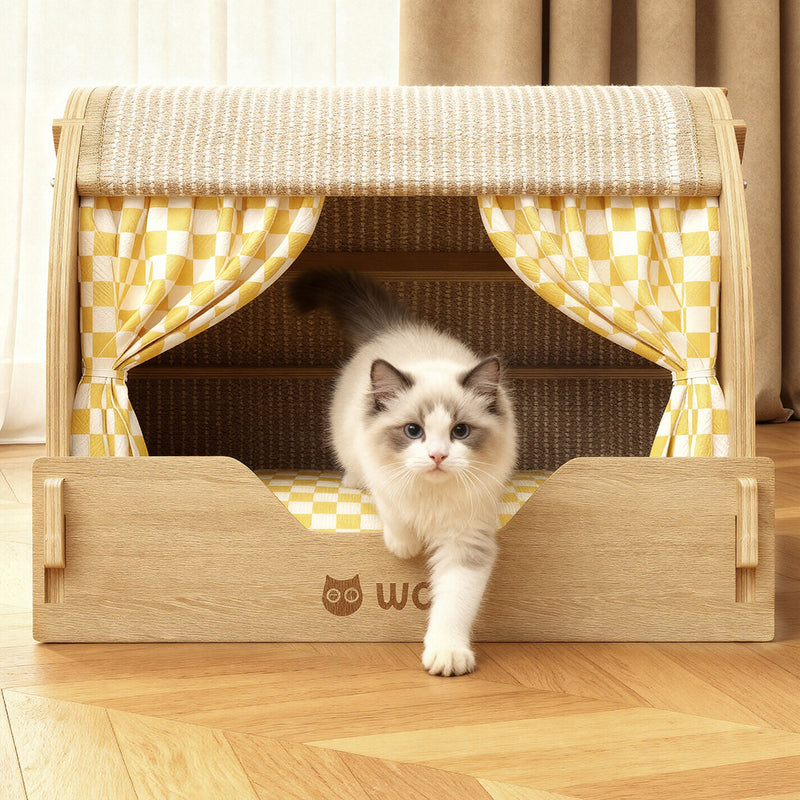 Contemporary Creative Rectangular Multi-Layer Solid Wood Panel Velvet Fabric Oxford Fabric Sisal Cat Scratcher Cat Bed For Bedroom Cuvalon