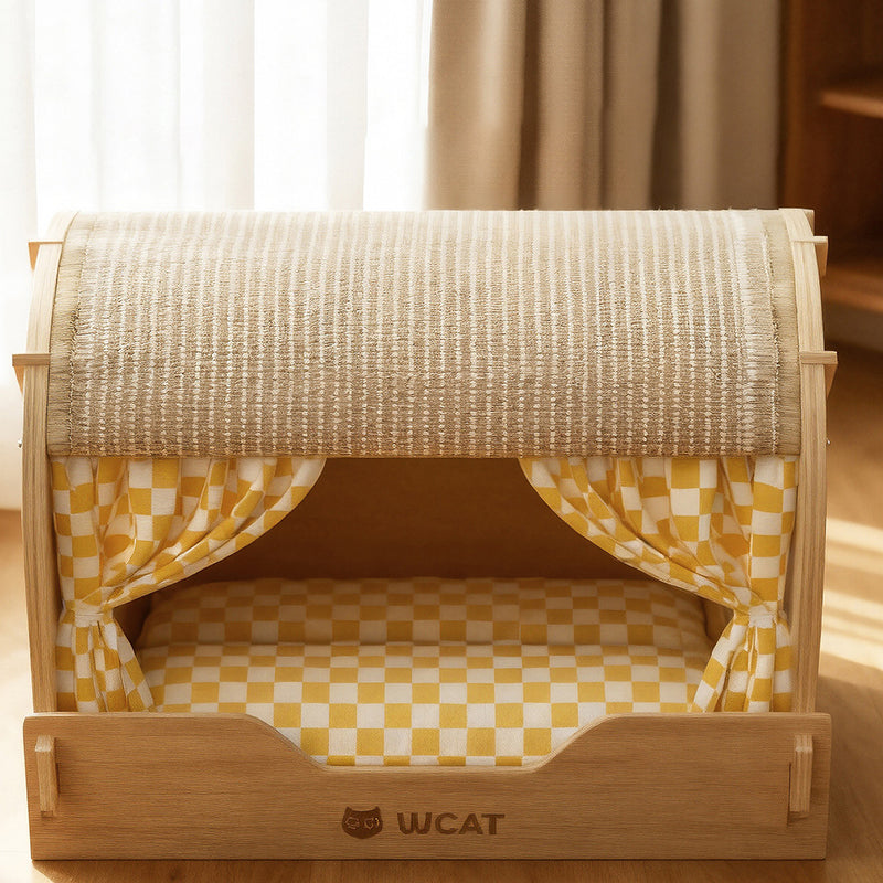 Contemporary Creative Rectangular Multi-Layer Solid Wood Panel Velvet Fabric Oxford Fabric Sisal Cat Scratcher Cat Bed For Bedroom Cuvalon