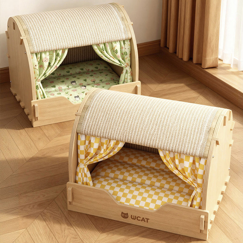 Contemporary Creative Rectangular Multi-Layer Solid Wood Panel Velvet Fabric Oxford Fabric Sisal Cat Scratcher Cat Bed For Bedroom Cuvalon