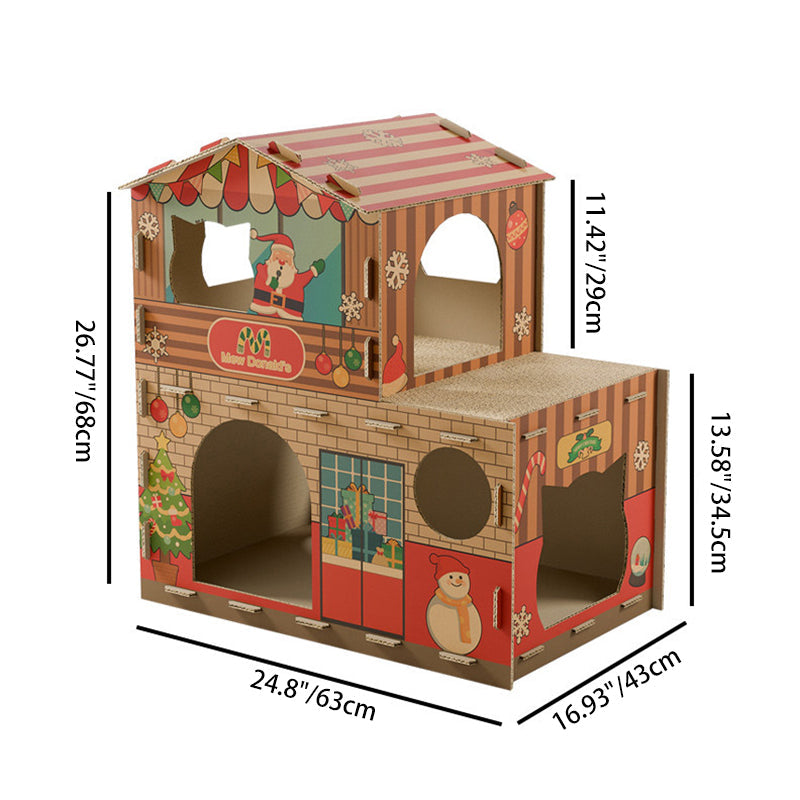 Contemporary Creative Rectangular Grade A Hardness Corrugated Cat Scratcher & Cat Bed 2-Tier For Living Room Cuvalon