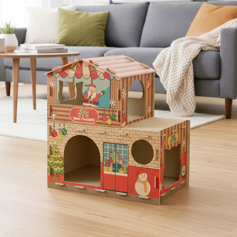 Contemporary Creative Rectangular Grade A Hardness Corrugated Cat Scratcher & Cat Bed 2-Tier For Living Room Cuvalon